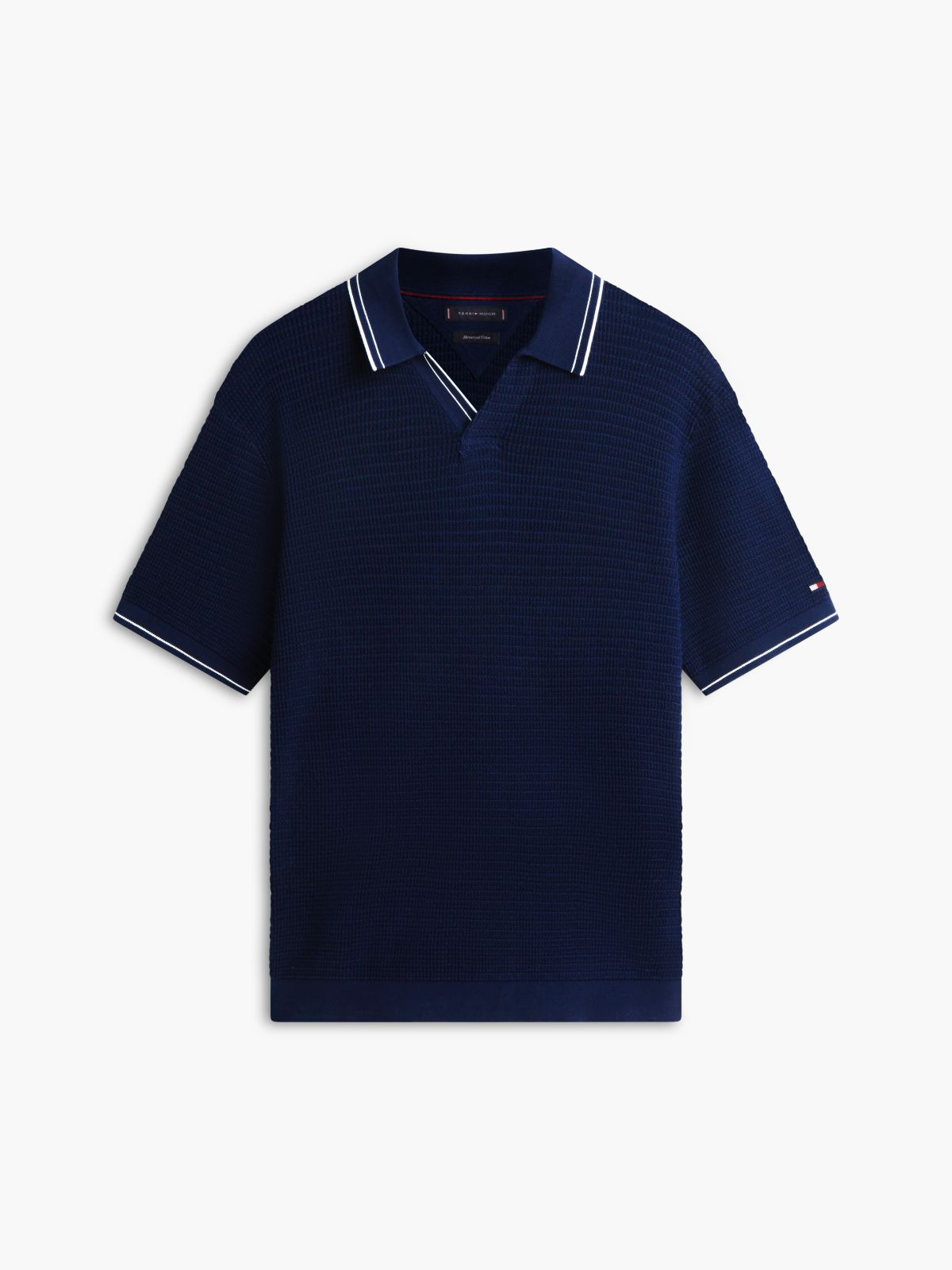 New York Label Regular Tipped Collar Polo Shirt — Blue