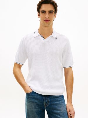 white smart casual regular tipped collar polo shirt for men tommy hilfiger