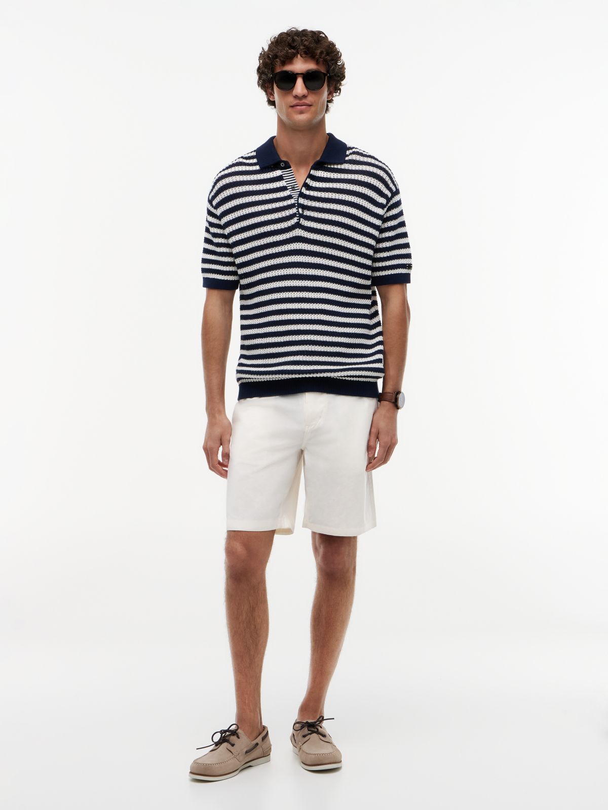 New York Label Relaxed Fit Knit Polo Shirt — Blue