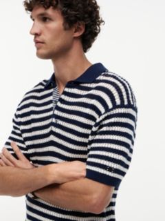 New York Label Relaxed Fit Knit Polo Shirt — Blue 3