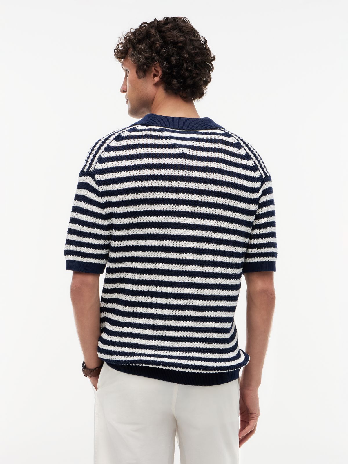 New York Label Relaxed Fit Knit Polo Shirt — Blue