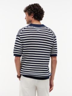 New York Label Relaxed Fit Knit Polo Shirt — Blue 4