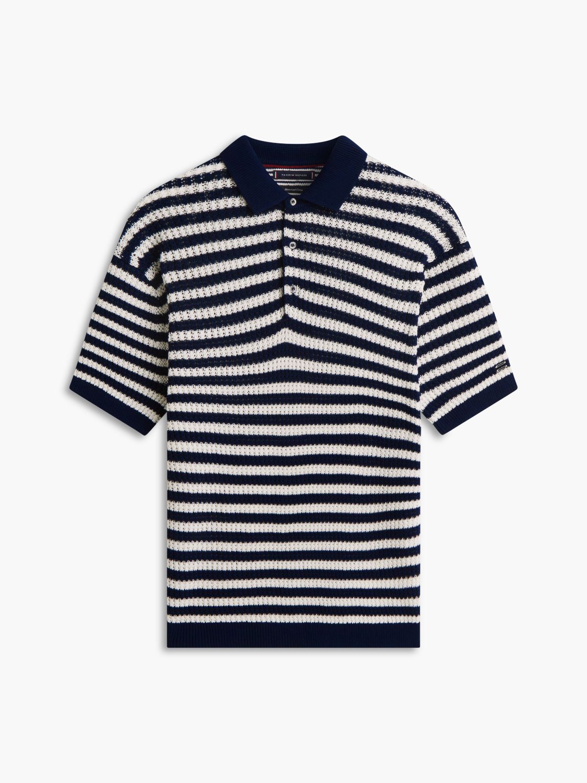 New York Label Relaxed Fit Knit Polo Shirt — Blue