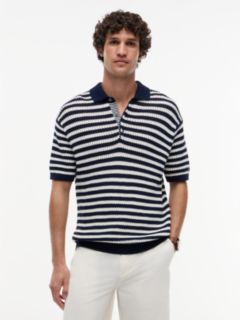 New York Label Relaxed Fit Knit Polo Shirt — Blue 1