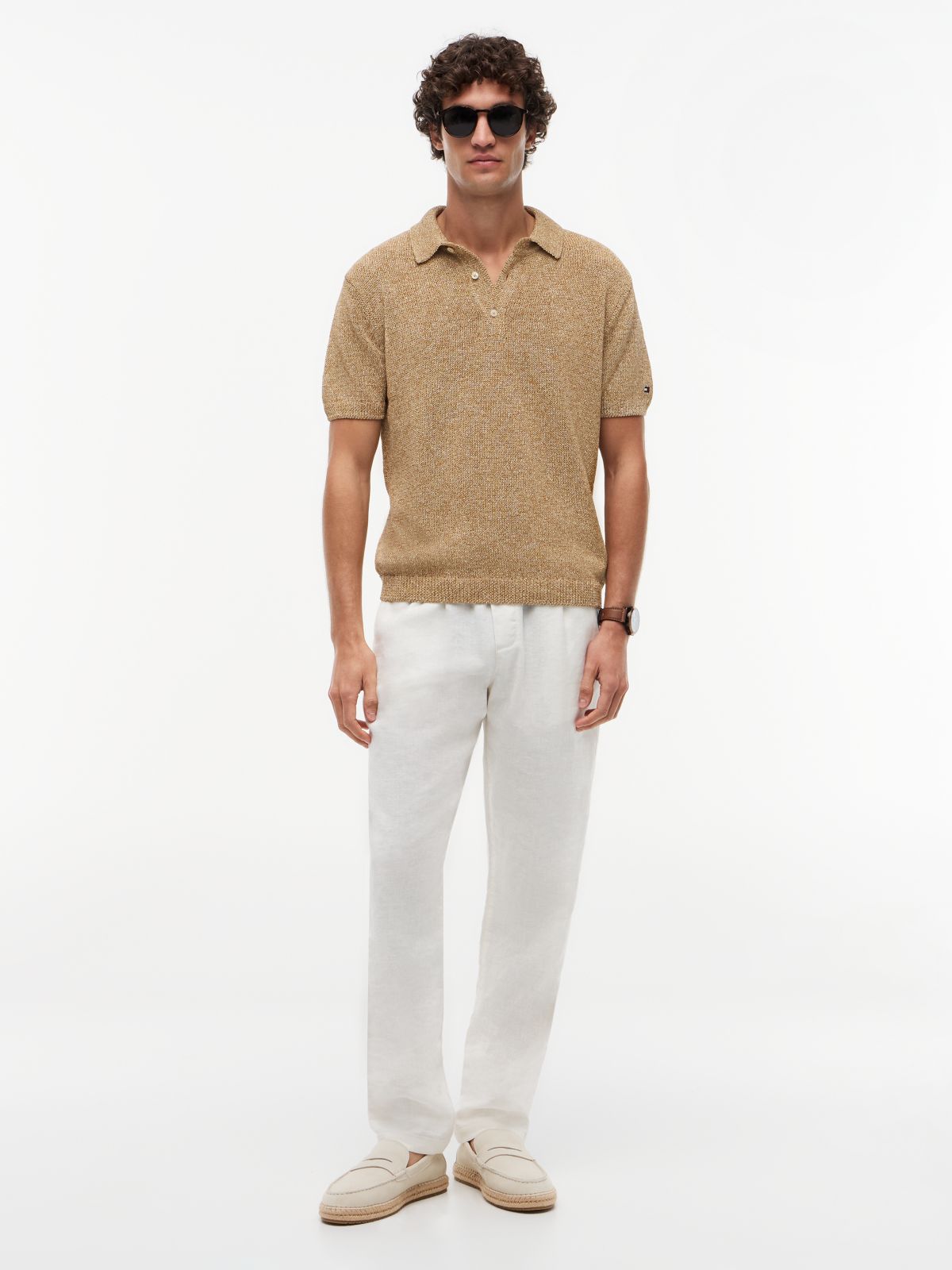 New York Label Relaxed Fit Mouliné Polo Shirt — Khaki