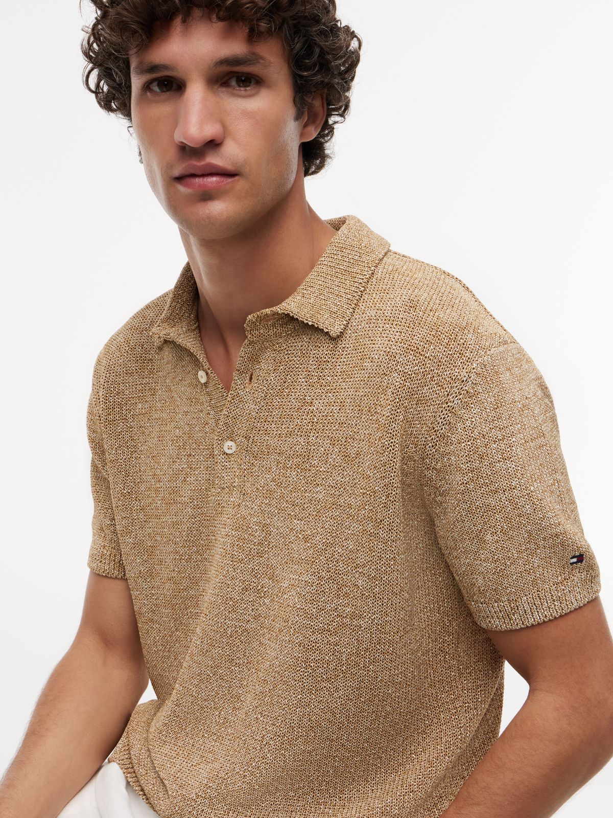 New York Label Relaxed Fit Mouliné Polo Shirt — Khaki