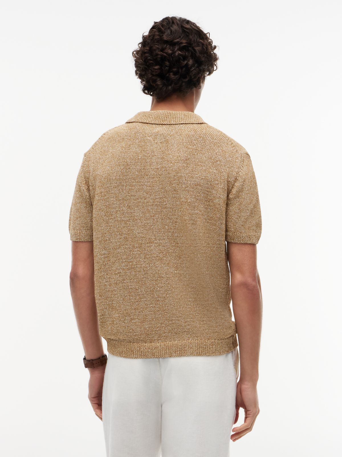 New York Label Relaxed Fit Mouliné Polo Shirt — Khaki