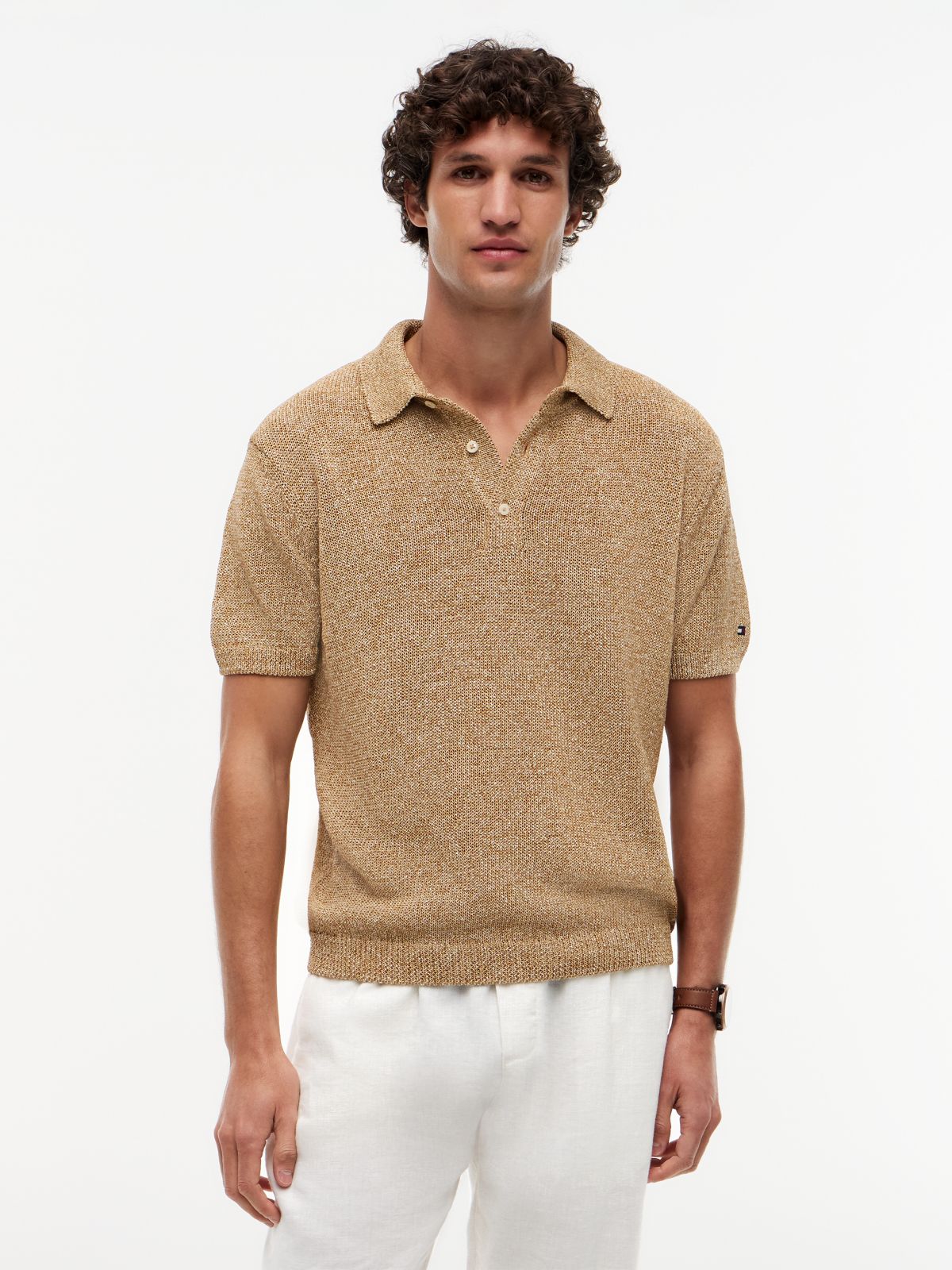 New York Label Relaxed Fit Mouliné Polo Shirt — Khaki