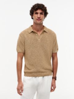 New York Label Relaxed Fit Mouliné Polo Shirt — Khaki 1