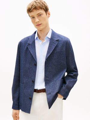blue dc denim look linen jacket for men tommy hilfiger