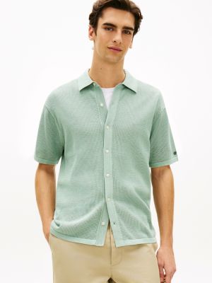 green smart casual relaxed fit waffle knit shirt for men tommy hilfiger