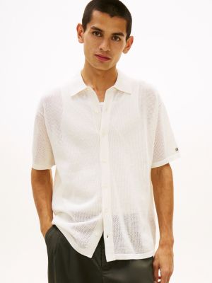 white smart casual relaxed fit waffle knit shirt for men tommy hilfiger