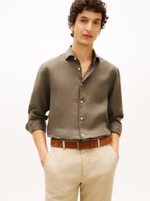 New York Label Slim Fit Pure Linen Shirt