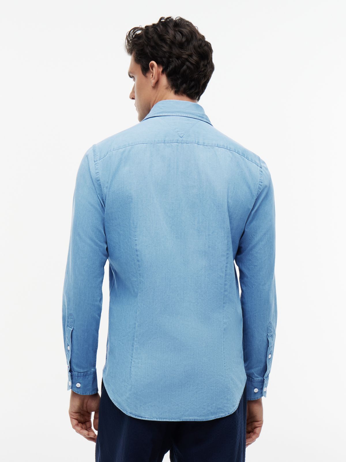 New York Label Slim Fit Denim Shirt — Blue
