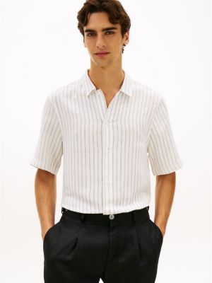 white smart casual relaxed linen blend shirt for men tommy hilfiger