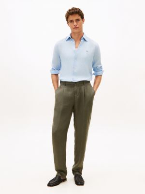 khaki smart casual washed pure linen trousers for men tommy hilfiger