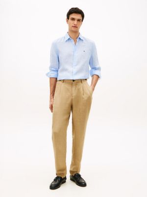 khaki smart casual washed pure linen trousers for men tommy hilfiger