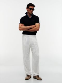 New York Label Stripe Linen Blend Relaxed Trousers — White 2