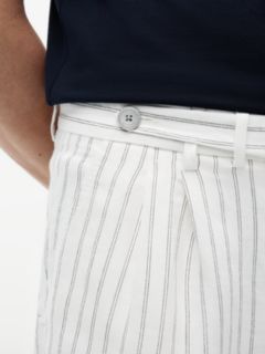 New York Label Stripe Linen Blend Relaxed Trousers — White 3