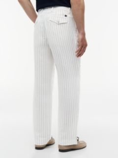 New York Label Stripe Linen Blend Relaxed Trousers — White 4