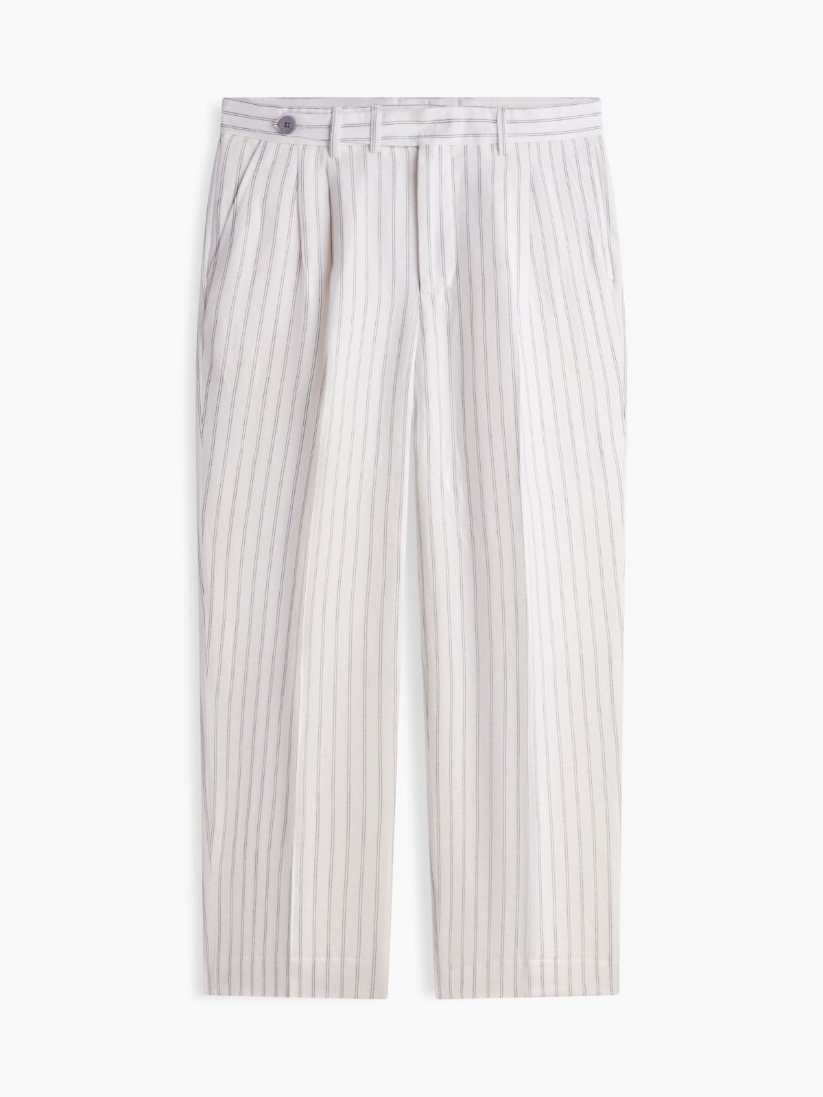 New York Label Stripe Linen Blend Relaxed Trousers — White