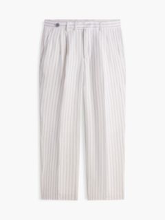 New York Label Stripe Linen Blend Relaxed Trousers — White 5