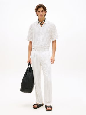 white smart casual stripe linen blend relaxed trousers for men tommy hilfiger