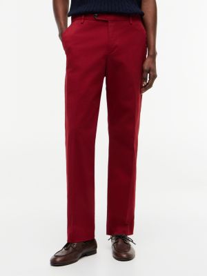 red smart casual washed regular trousers for men tommy hilfiger