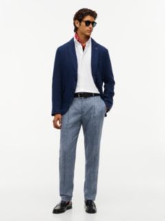 New York Label Check Pure Linen Tapered Trousers — Blue 2