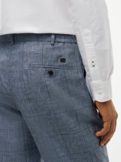 New York Label Check Pure Linen Tapered Trousers — Blue 3