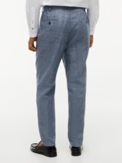 New York Label Check Pure Linen Tapered Trousers — Blue 4