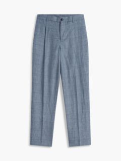 New York Label Check Pure Linen Tapered Trousers — Blue 5