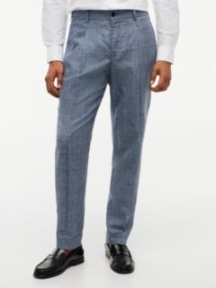 New York Label Check Pure Linen Tapered Trousers — Blue 1