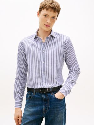 blue smart casual th flex slim fit stripe shirt for men tommy hilfiger