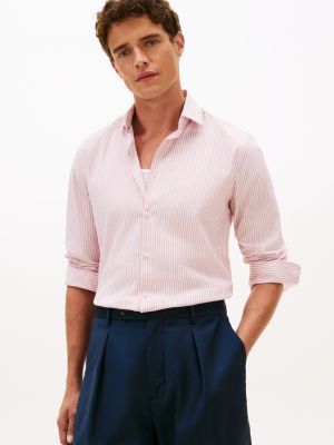 pink smart casual th flex slim fit stripe shirt for men tommy hilfiger