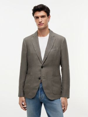 khaki smart casual regular fit pure linen blazer for men tommy hilfiger
