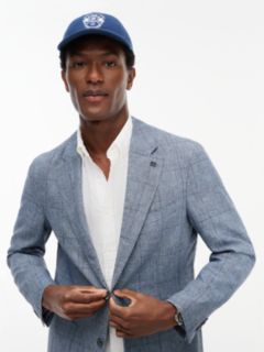 New York Label Check Regular Fit Pure Linen Blazer — Blue 3