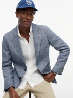 New York Label Check Regular Fit Pure Linen Blazer — Blue 4