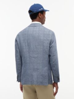 New York Label Check Regular Fit Pure Linen Blazer — Blue 5