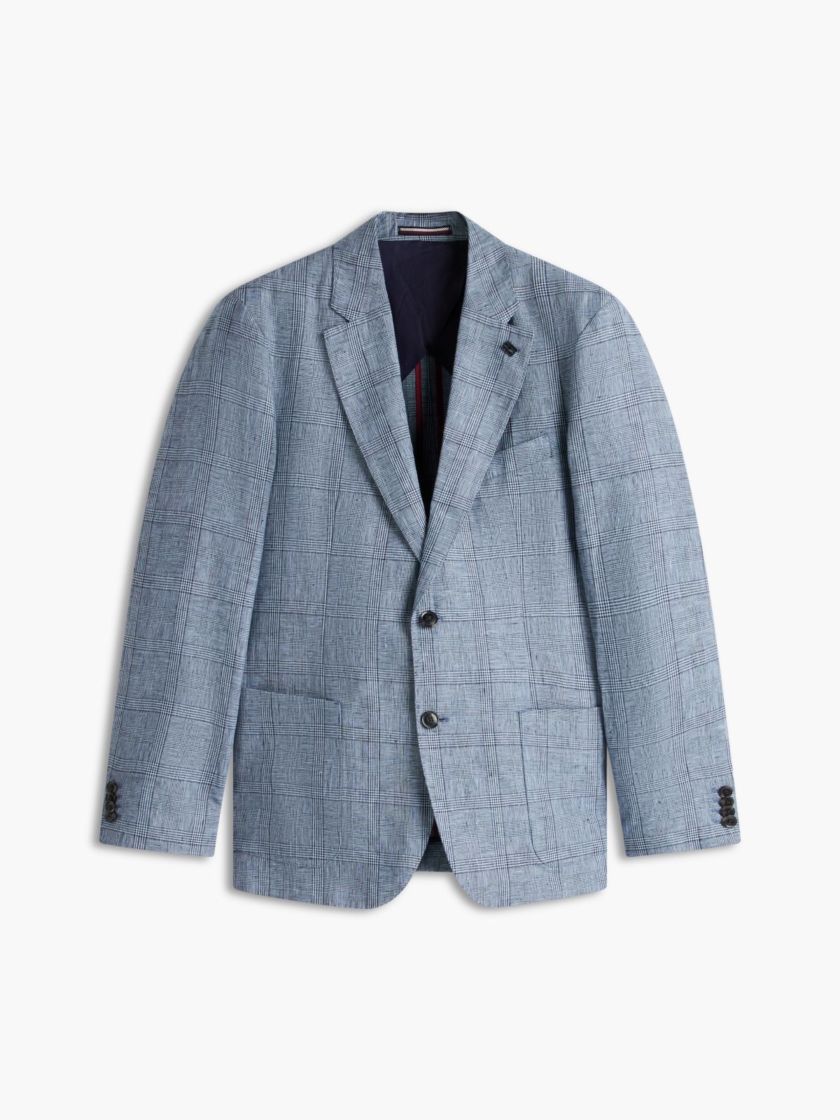 New York Label Check Regular Fit Pure Linen Blazer — Blue