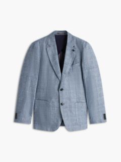 New York Label Check Regular Fit Pure Linen Blazer — Blue 6
