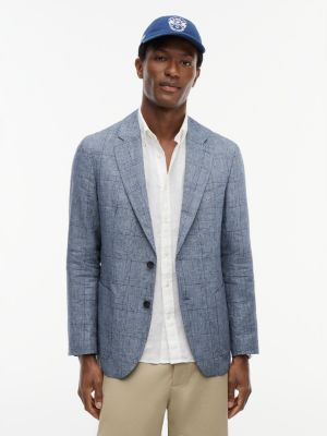 blue new york label check regular fit pure linen blazer for men tommy hilfiger