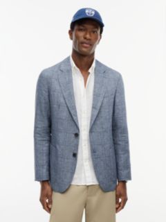 New York Label Check Regular Fit Pure Linen Blazer — Blue 1