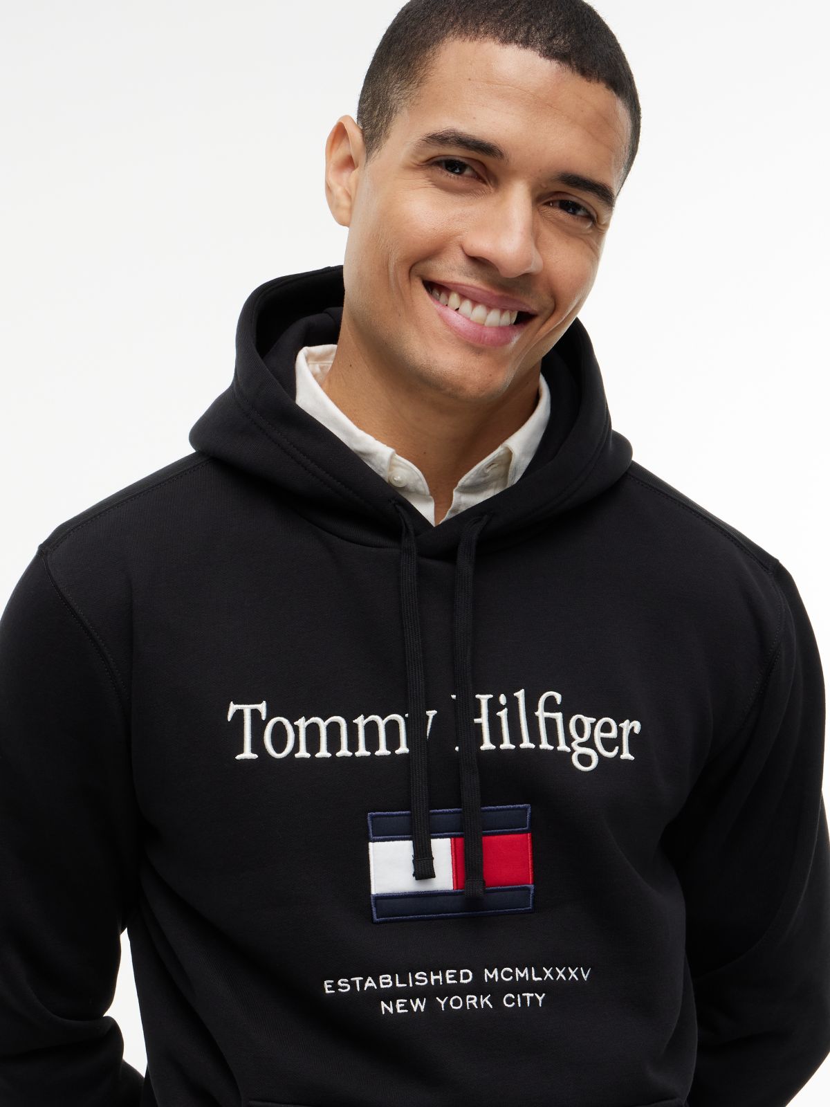 Logo Embroidery Fleece Hoody — Black
