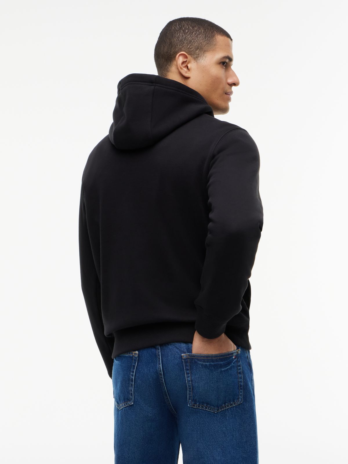 Logo Embroidery Fleece Hoody — Black