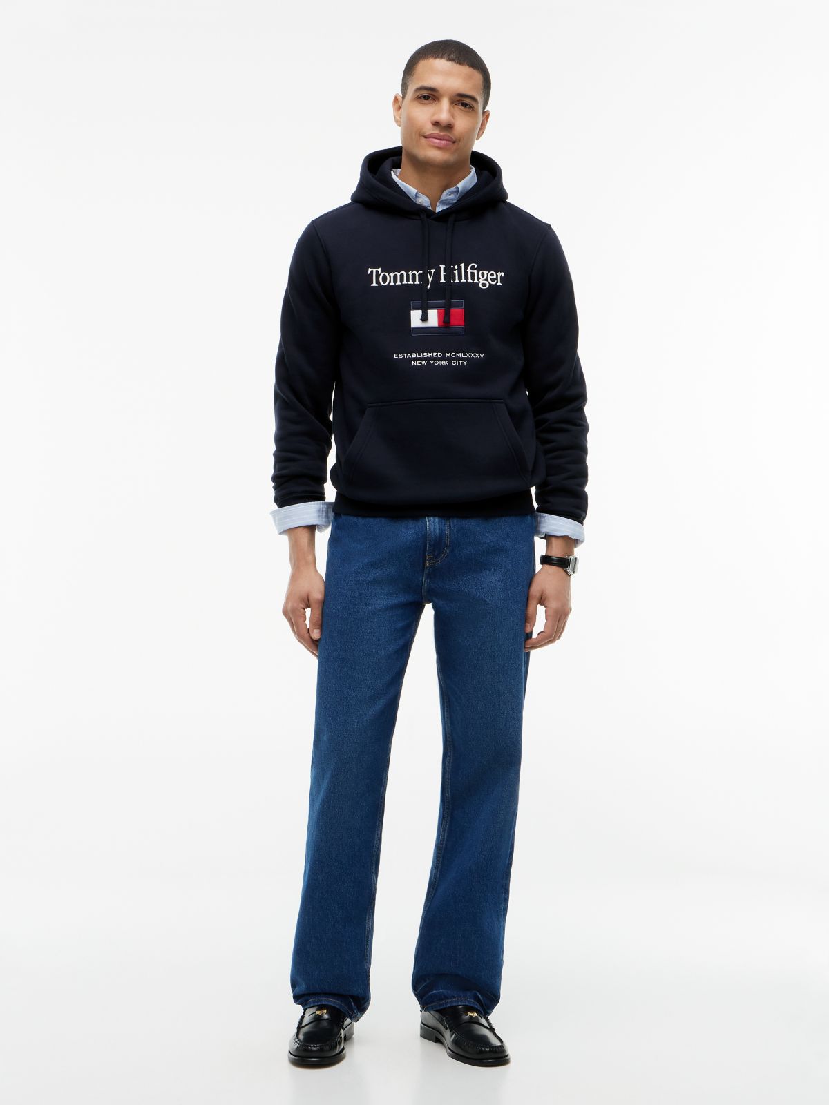 Logo Embroidery Fleece Hoody — Blue