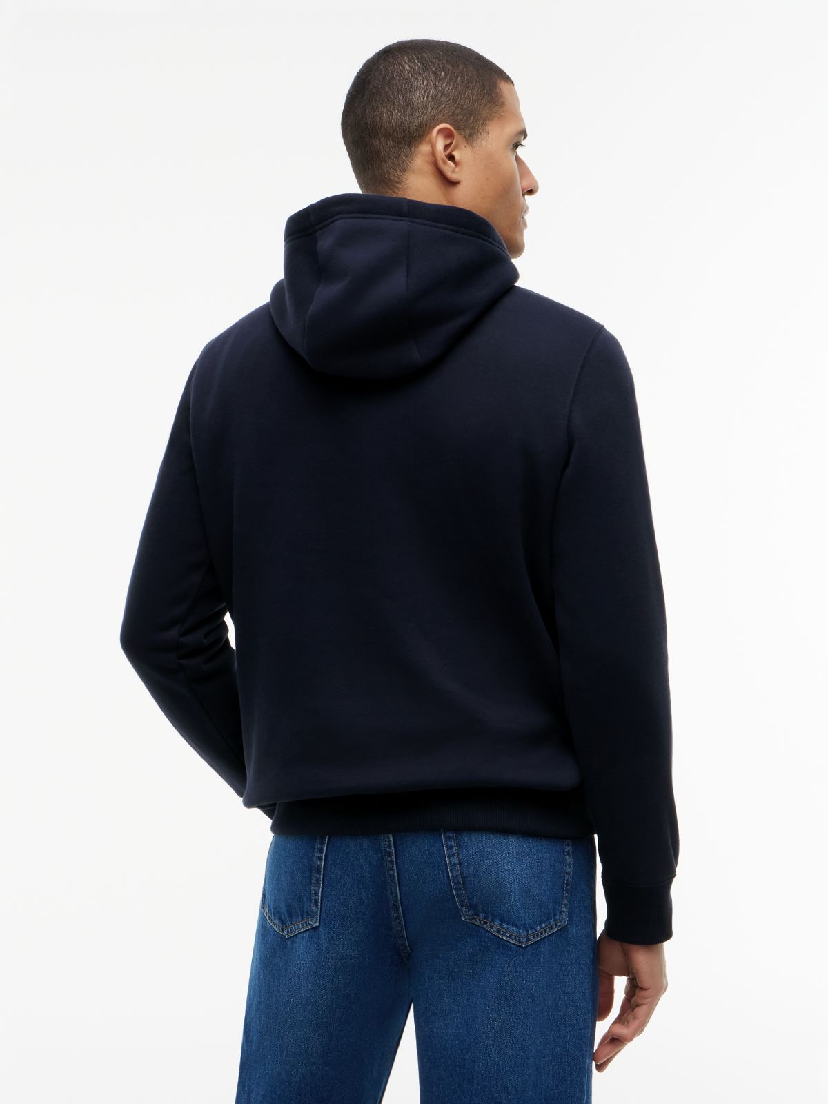 Logo Embroidery Fleece Hoody — Blue