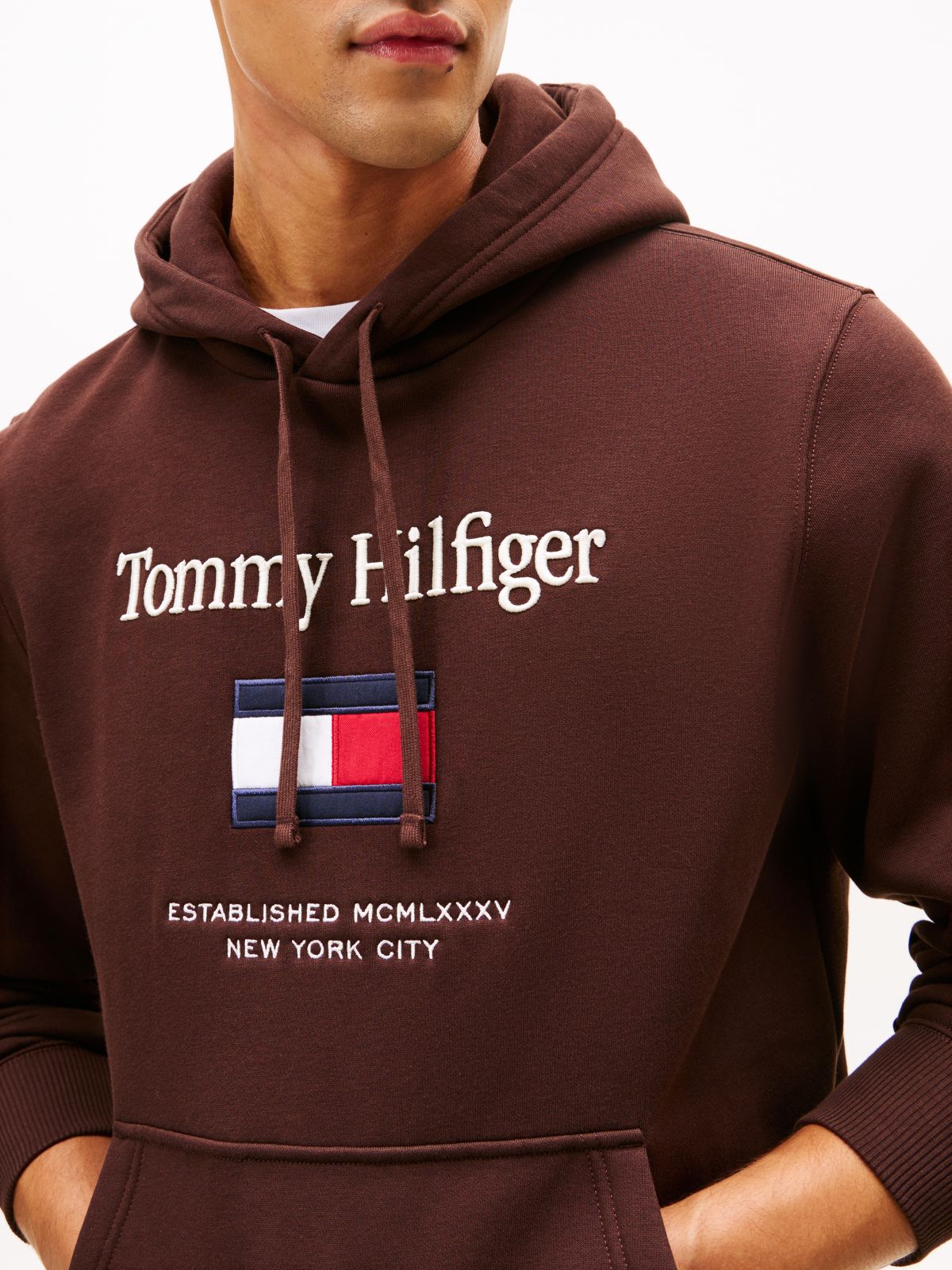 Logo Embroidery Fleece Hoody — Brown