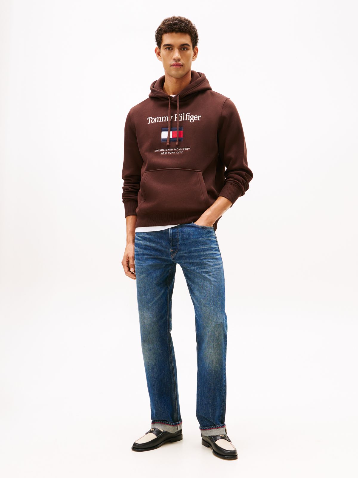 Logo Embroidery Fleece Hoody — Brown