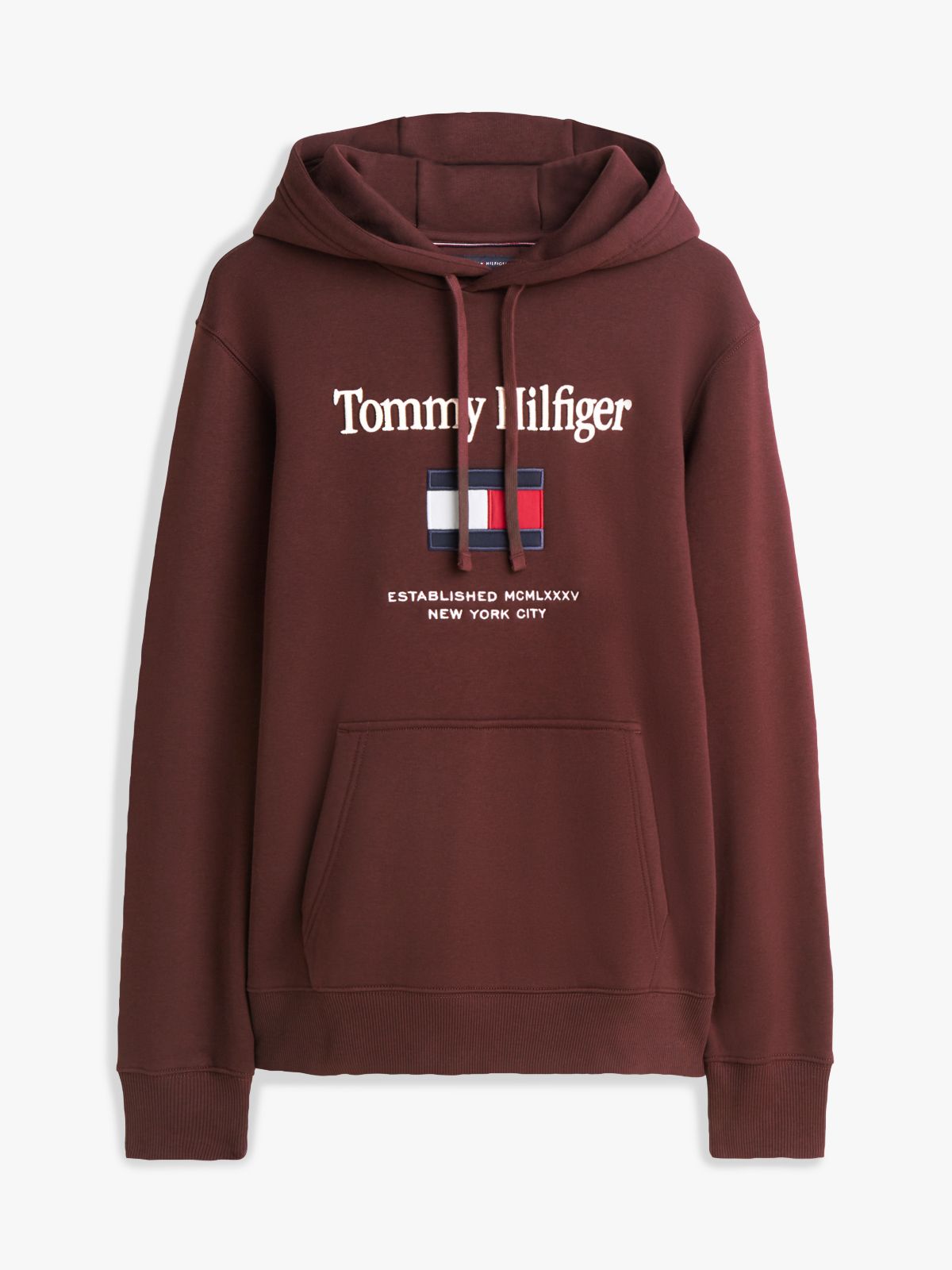 Logo Embroidery Fleece Hoody — Brown